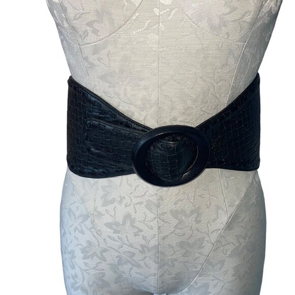 Betsey Johnson Womens Belt Size Small Black Wide Leather Y2K Statement